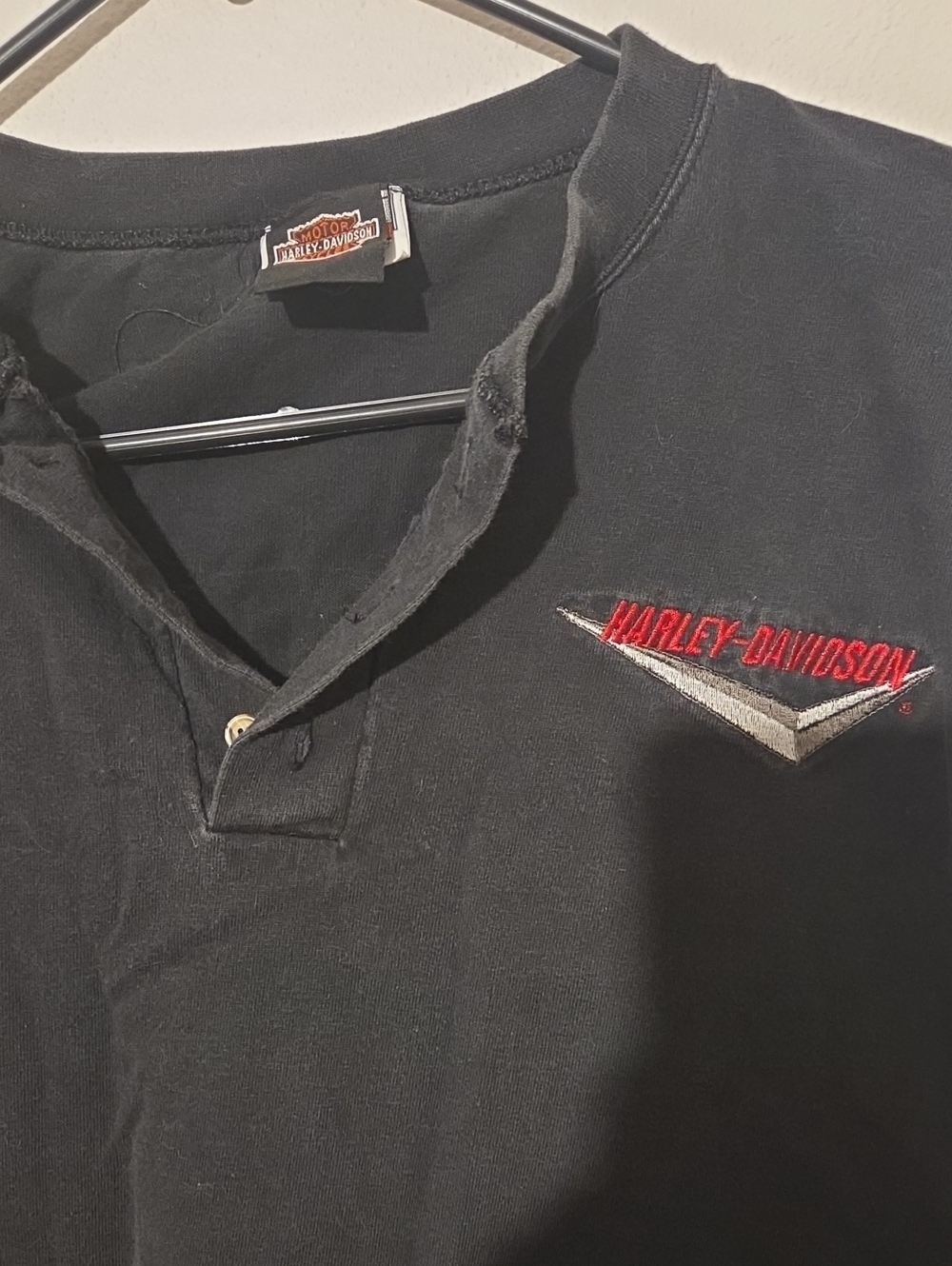 Harley-Davidson Black Henley with Red & Silver Chevron Logo